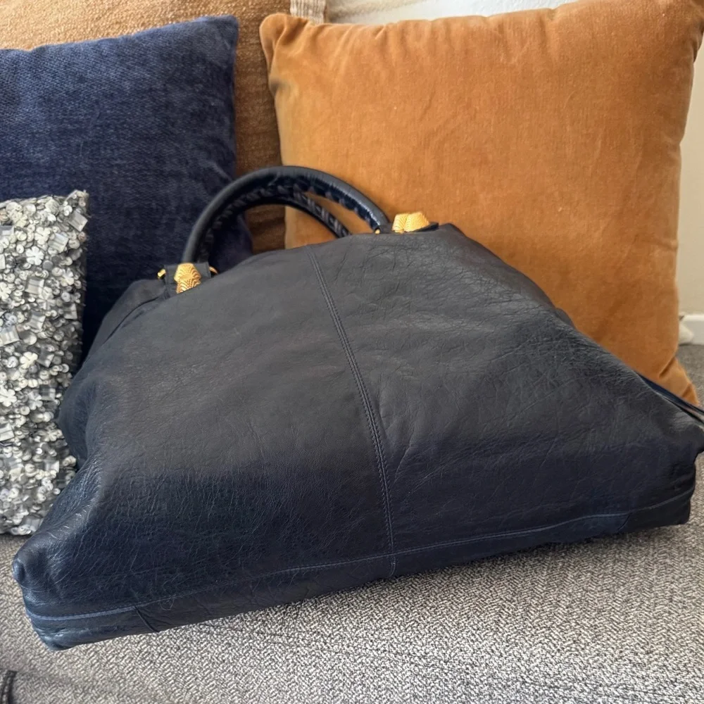 Vintage Balenciaga Marine Blue Leather Giant 21 Gold Brief Bag